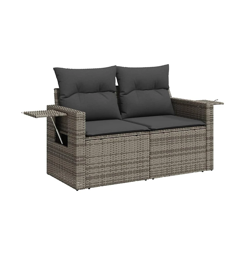 Garden Sofa Grey Pe rattan, powder-coated steel, polyester 2-seater