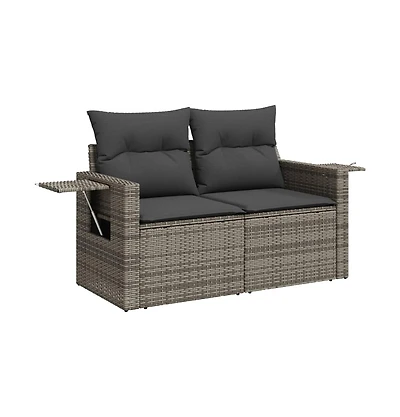 Garden Sofa Grey Pe rattan, powder-coated steel, polyester 2-seater