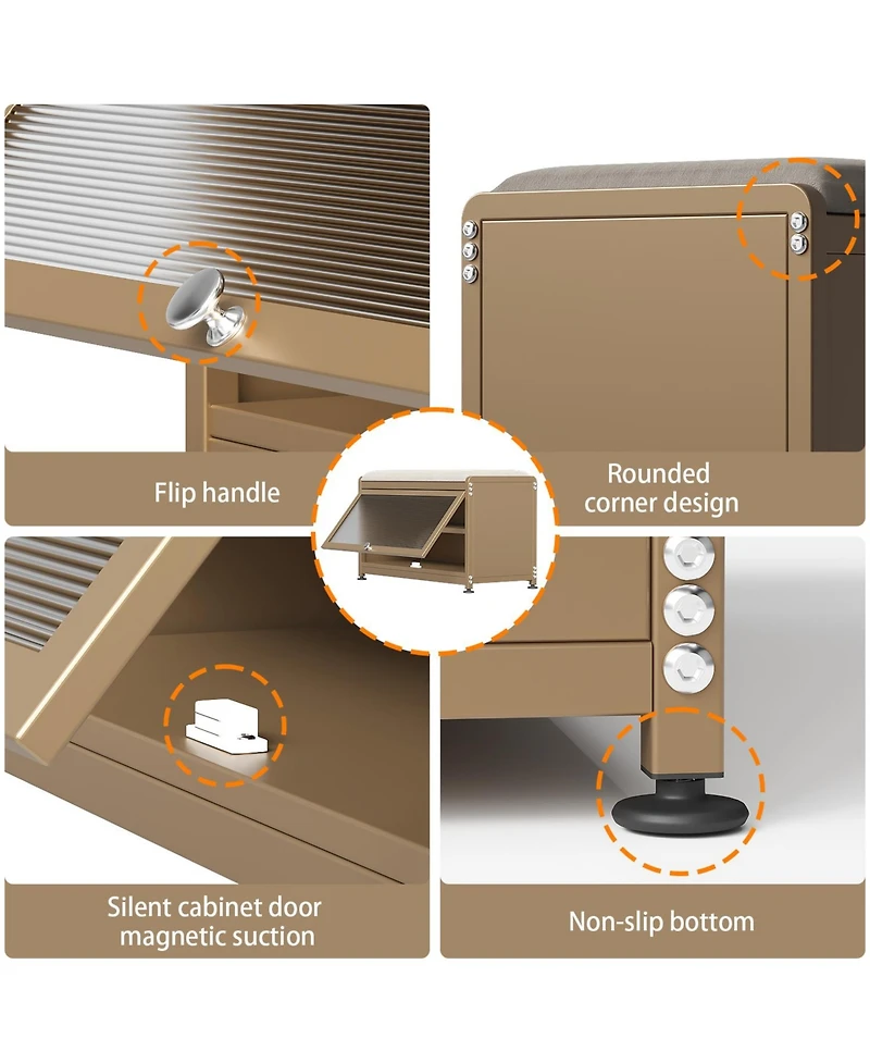 Mega Casa Shoe Storage Bench with Cushion, Modern Flip-Down Cabinet & Sturdy Metal Frame for Entryway Seating