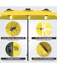 Aecojoy 15ft Patio Double-Sided Umbrella, 156 Pcs Solar Led Light Outdoor Large Umbrella