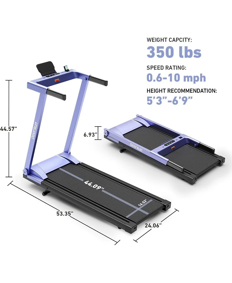 DeerRun Foldable Treadmill for Home: Features a 3.5 Hp motor, 5% incline, and 350 lbs capacity. Compact