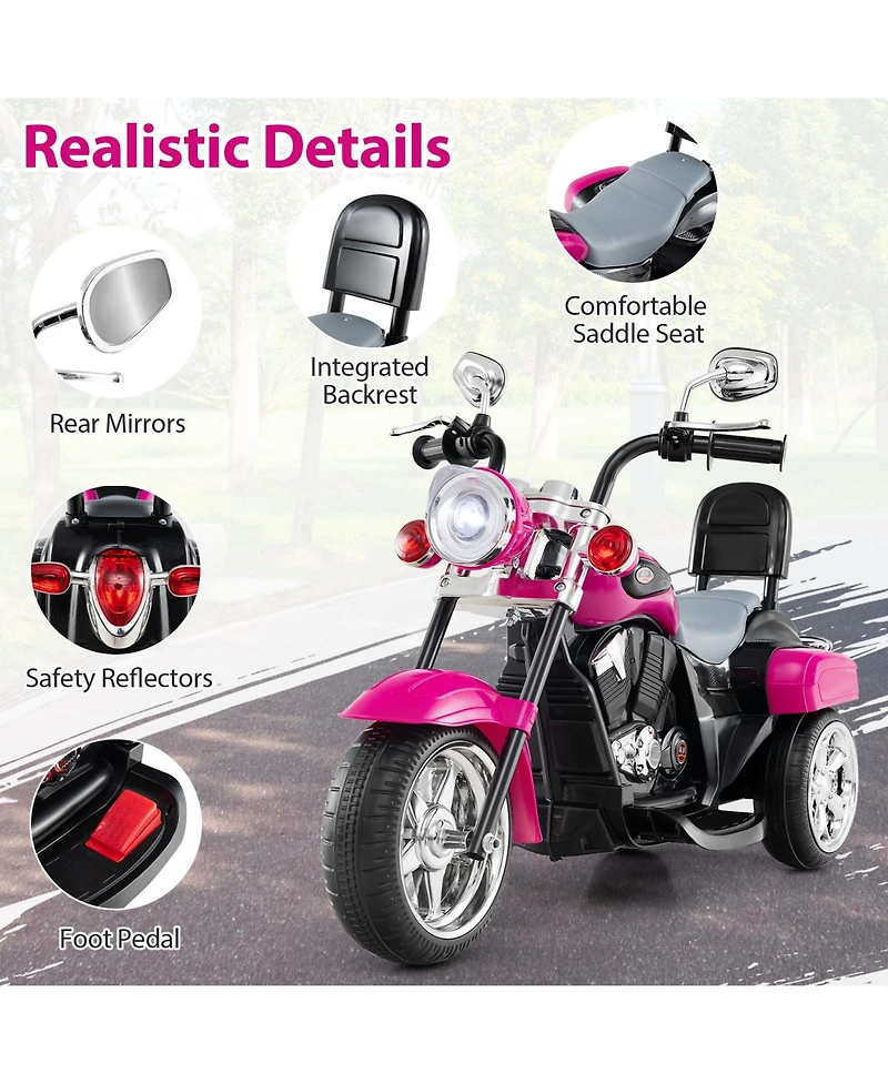 Gymax 6V Electric Kids Motorcycle 3-Wheel Ride On Toy w/ Adjustable Headlight