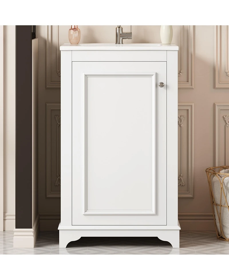 Casainc 20-Inch Bathroom Vanity with Ceramic Sink, Freestanding Single Vanity, Soft-Close Door & Adjustable Shelf
