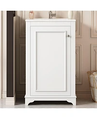 Casainc 20-Inch Bathroom Vanity with Ceramic Sink, Freestanding Single Vanity, Soft-Close Door & Adjustable Shelf