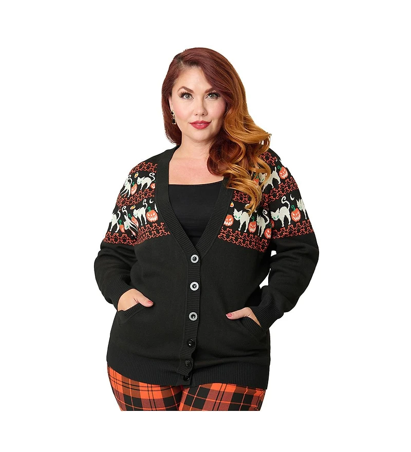 Unique Vintage Plus Printed Knit Long Cardigan