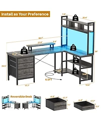Aheaplus 59'' W L-Shaped Computer Desk with Tall Hutch,Corner
