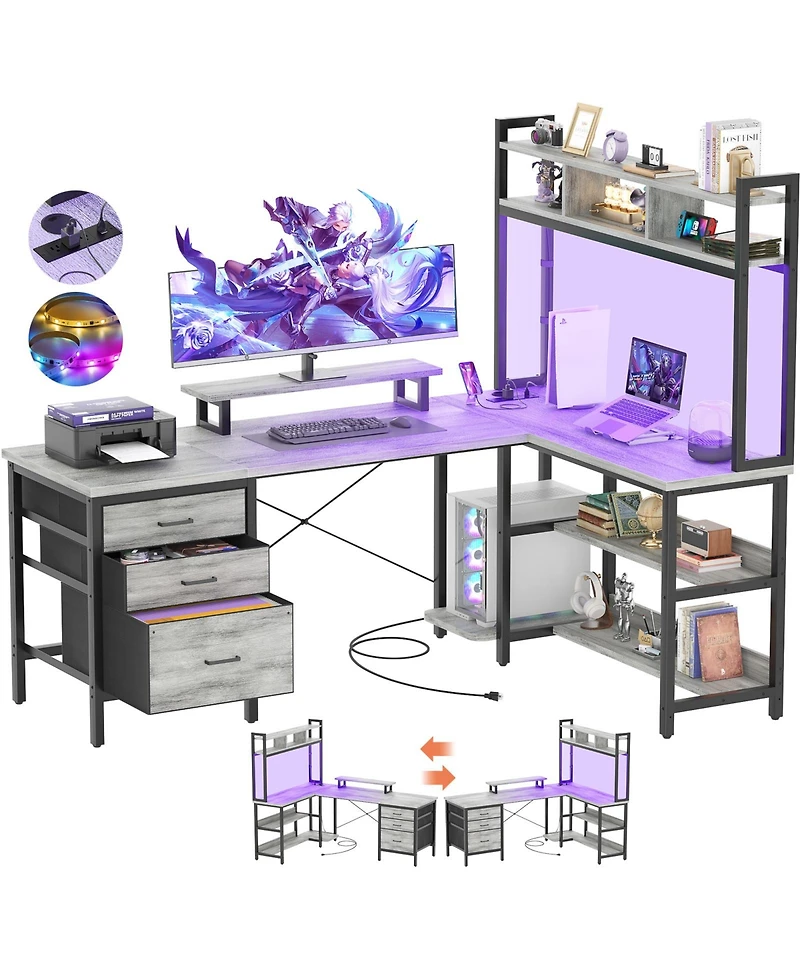 59'' W L-Shaped Computer Desk with Tall Hutch,Corner
