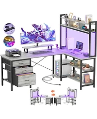 59'' W L-Shaped Computer Desk with Tall Hutch,Corner
