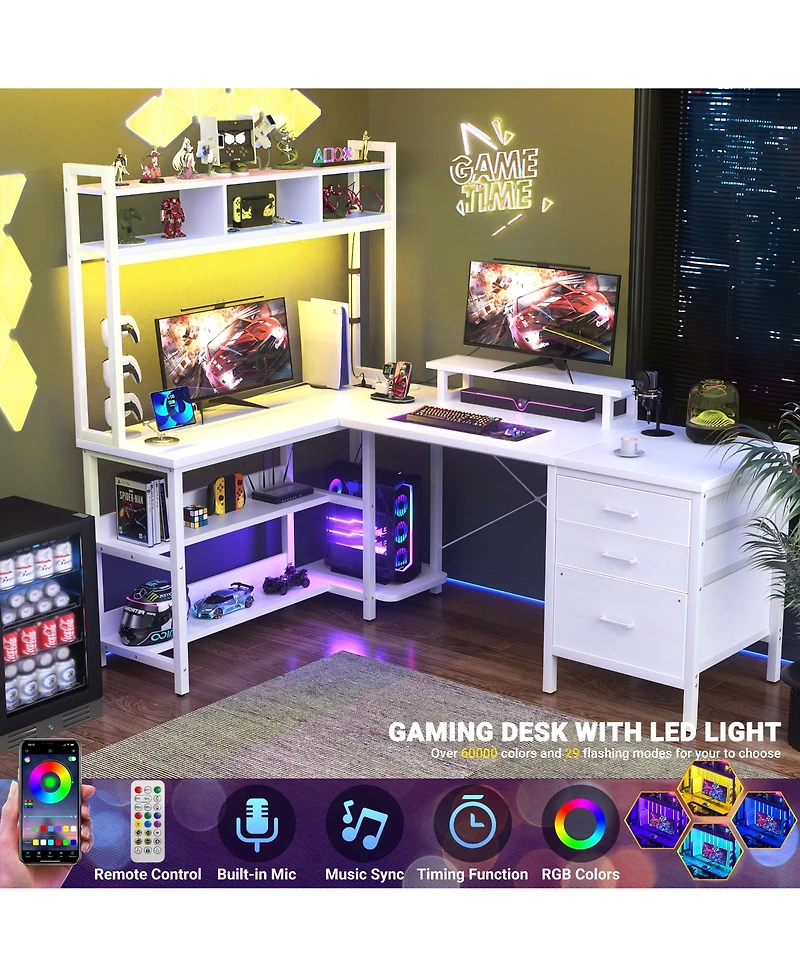 59'' W L-Shaped Computer Desk with Tall Hutch,Corner