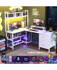 59'' W L-Shaped Computer Desk with Tall Hutch,Corner