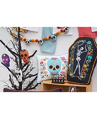 Dancing Halloween Skeleton Floral Flowers 100% Cotton Accent Pillow 12.5" x 18"