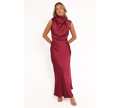 Petal and Pup Women's Anabelle Halter Neck Lace Maxi Dress - Berry