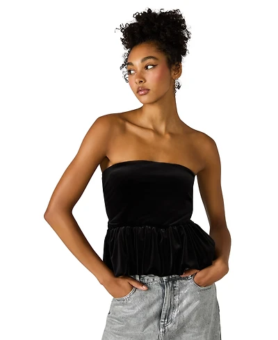 Steve Madden Women's Tessae Velvet Strapless Bubble Hem Tube Top