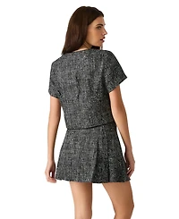 Steve Madden Women's Sequin Tweed Short Sleeves Top