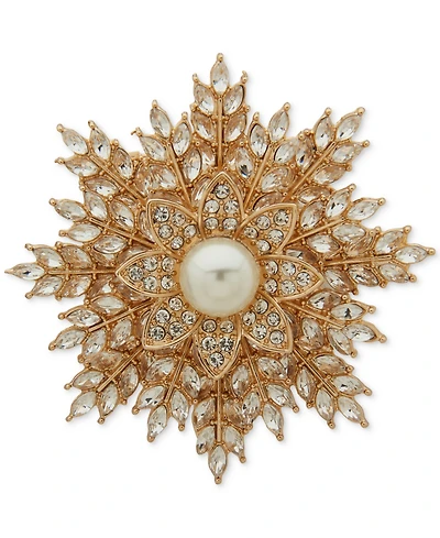 Anne Klein Imitation Pearl Crystal and Glass Boxed Gold-Tone Snowflake Pin
