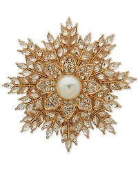 Anne Klein Imitation Pearl Crystal and Glass Boxed Gold-Tone Snowflake Pin