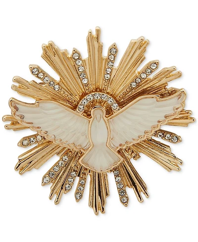 Anne Klein Crystal Imitation Pearl Gold-Tone Dove Pin