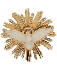 Anne Klein Crystal Imitation Pearl Gold-Tone Dove Pin