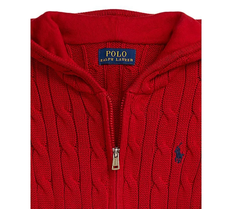 Polo Ralph Lauren Boys 2-7 Cable Cotton Hooded Full-Zip Sweater