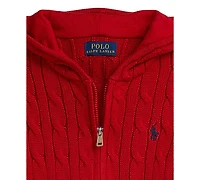 Polo Ralph Lauren Boys 2-7 Cable Cotton Hooded Full-Zip Sweater