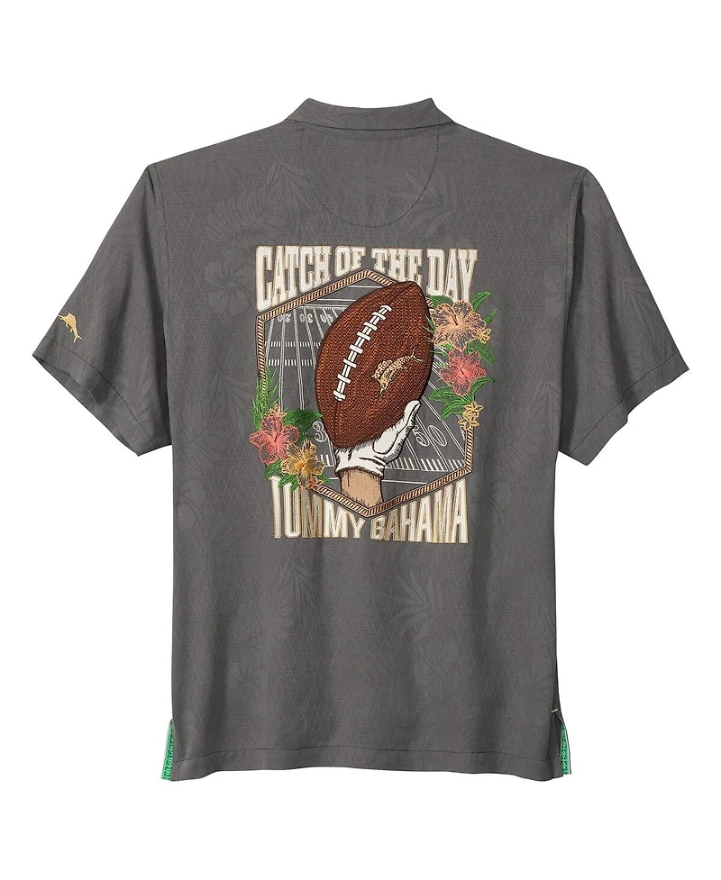 Tommy Bahama Men's Gray Michigan Wolverines Catch of the Day Camp IslandZone Button-Up T-Shirt