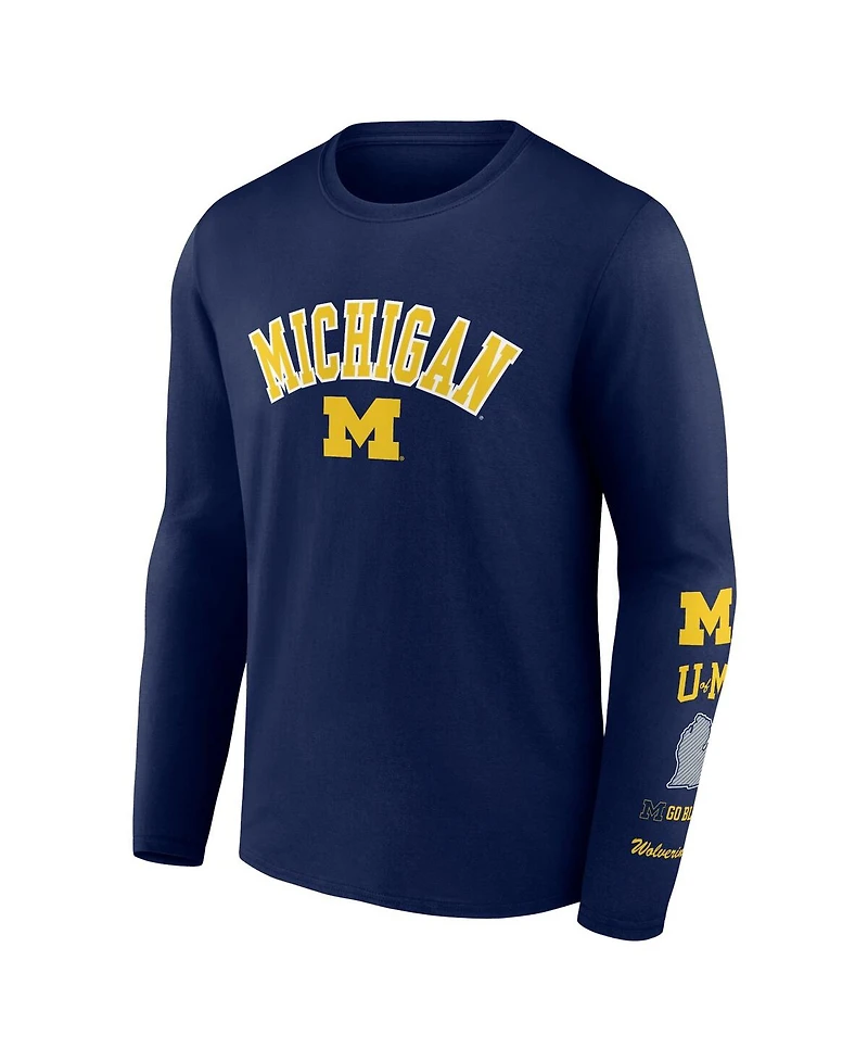 Fanatics Men's Navy Michigan Wolverines Badging Long Sleeve T-Shirt