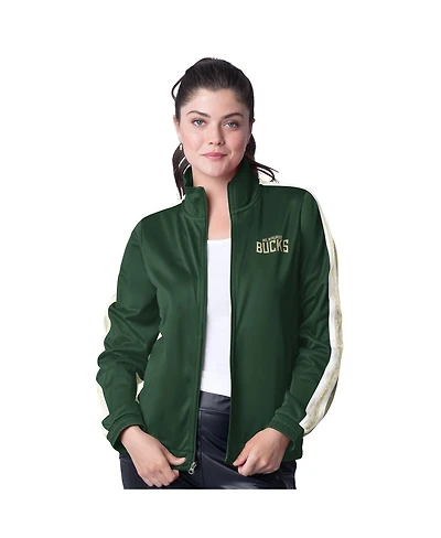 G-iii 4Her by Carl Banks Women's Hunter Green/Cream Milwaukee Bucks Rebel Sequin Bling Full-Zip Track Jacket
