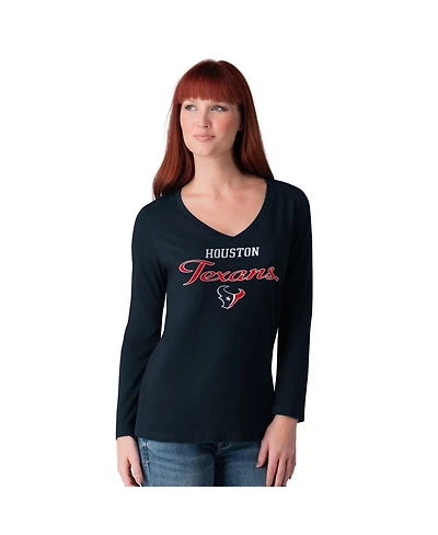 G-iii 4Her by Carl Banks Women's Navy Houston Texans Post Season Long Sleeve V-Neck T-Shirt