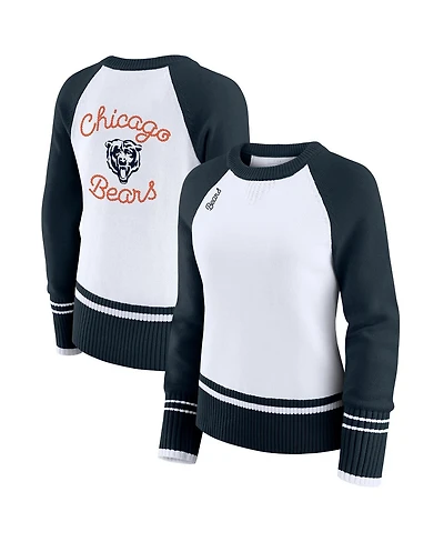 Wear by Erin Andrews Women's White/Navy Chicago Bears Color Block Raglan Sweater