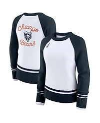 Wear by Erin Andrews Women's White/Navy Chicago Bears Color Block Raglan Sweater