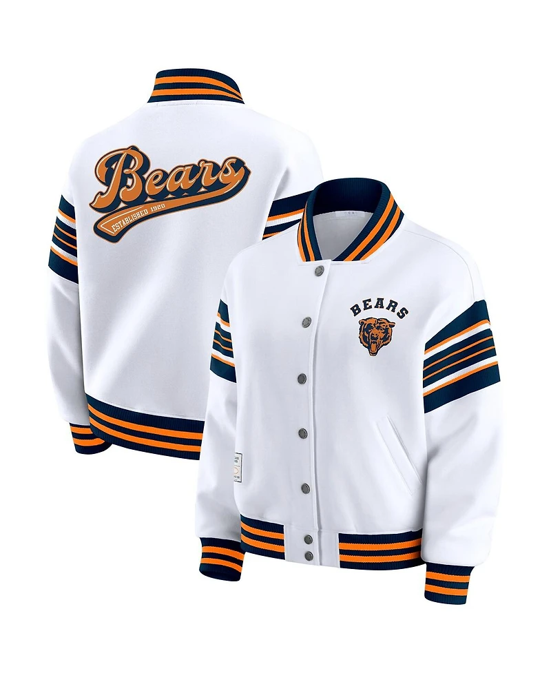 Wear by Erin Andrews Women's White Chicago Bears Full-Snap Fleece Sweatshirt Jacket