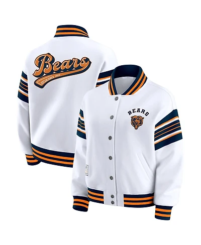 Wear by Erin Andrews Women's White Chicago Bears Full-Snap Fleece Sweatshirt Jacket