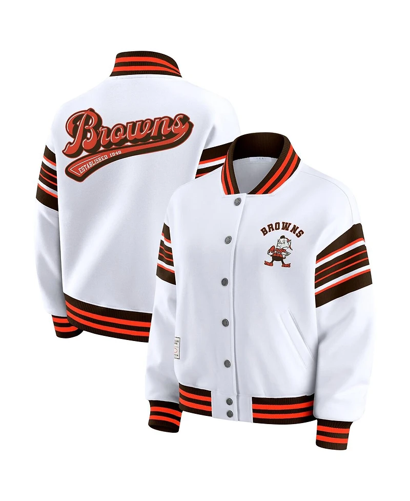 Wear by Erin Andrews Women's White Cleveland Browns Full-Snap Fleece Sweatshirt Jacket