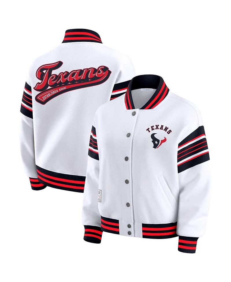 Wear by Erin Andrews Women's White Houston Texans Full-Snap Fleece Sweatshirt Jacket