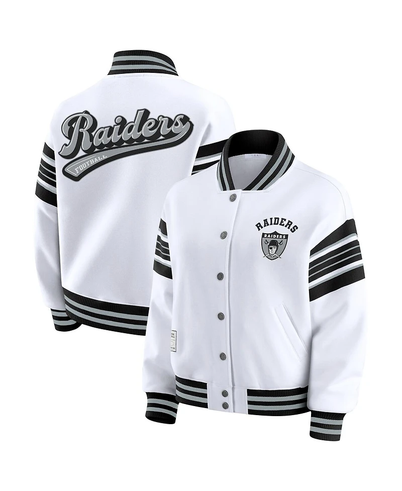 Wear by Erin Andrews Women's White Las Vegas Raiders Full-Snap Fleece Sweatshirt Jacket