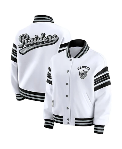 Wear by Erin Andrews Women's White Las Vegas Raiders Full-Snap Fleece Sweatshirt Jacket