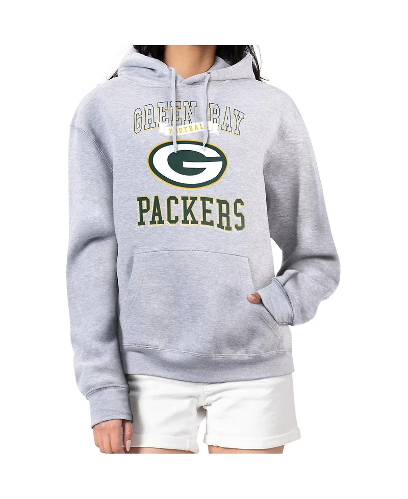 G-iii 4Her by Carl Banks Women's Heather Gray Green Bay Packers Team Logo Graphic Fleece Tri-Blend Pullover Hoodie