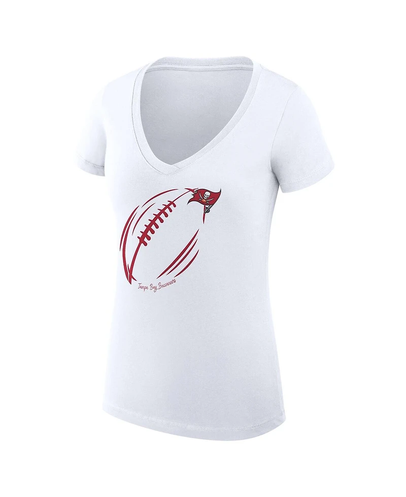 G-iii 4Her by Carl Banks Women's White Tampa Bay Buccaneers Super-Slim Fit Lightweight Subtle Football V-Neck T-Shirt
