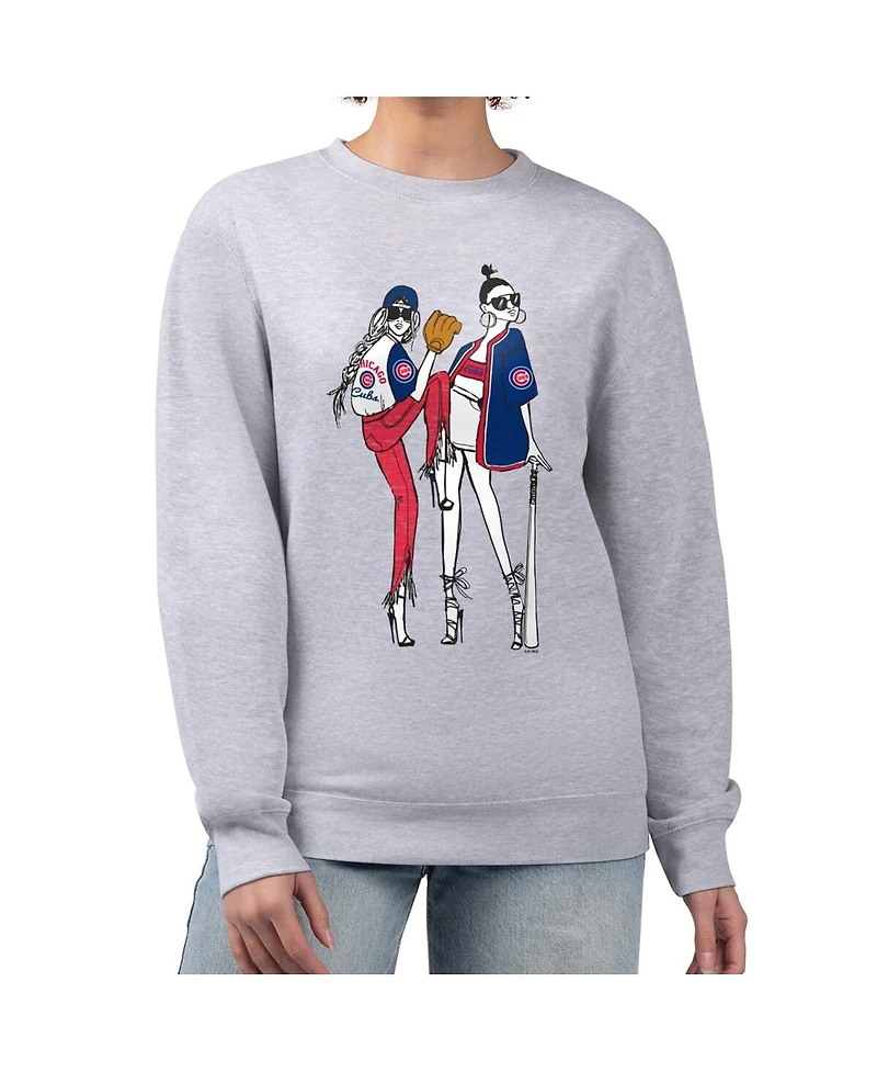 G-iii 4Her by Carl Banks Women's Heather Gray Chicago Cubs Baseball Girls Fleece Pullover Sweatshirt