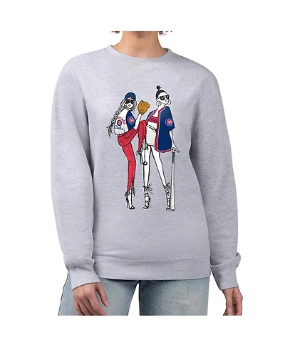 G-iii 4Her by Carl Banks Women's Heather Gray Chicago Cubs Baseball Girls Fleece Pullover Sweatshirt