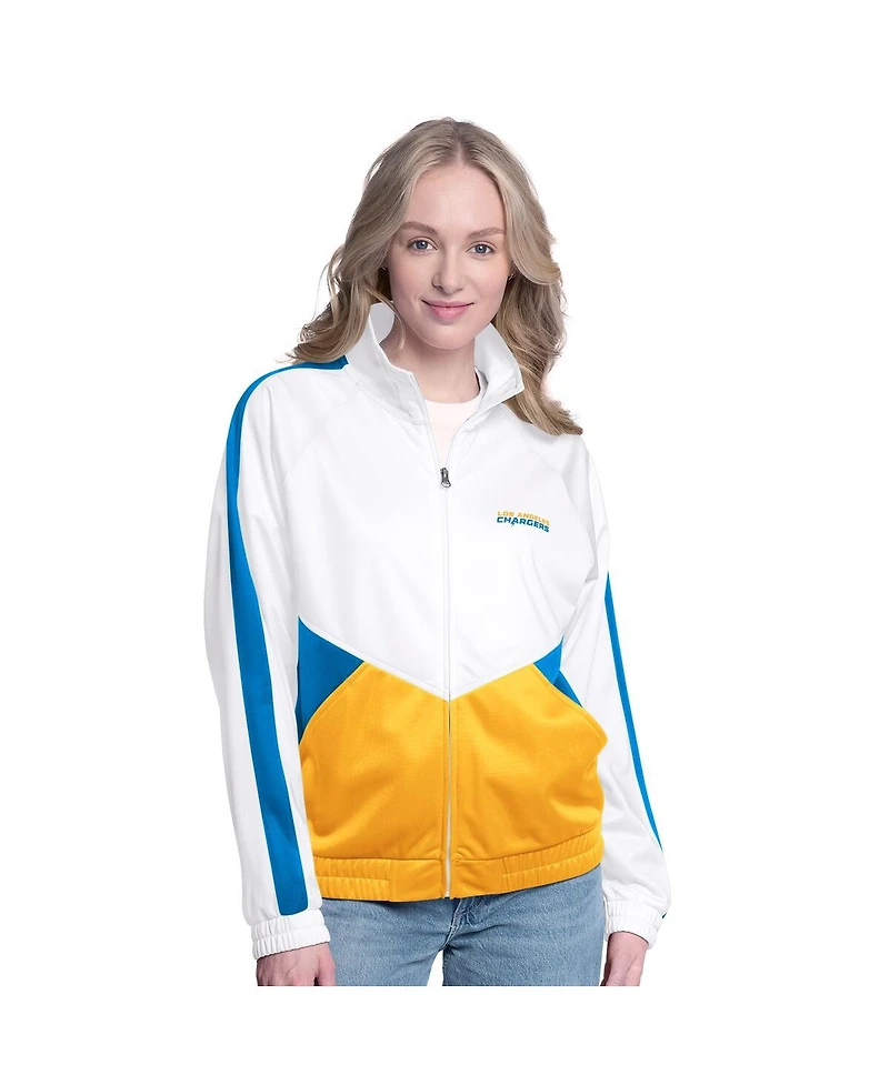 G-iii 4Her by Carl Banks Women's White/Powder Blue Los Angeles Chargers Rally Rhinestone Full-Zip Track Jacket
