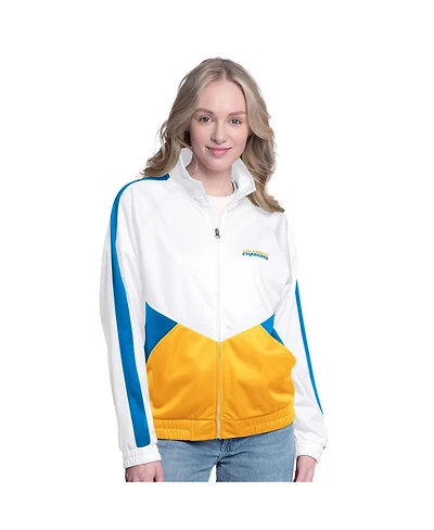 G-iii 4Her by Carl Banks Women's White/Powder Blue Los Angeles Chargers Rally Rhinestone Full-Zip Track Jacket