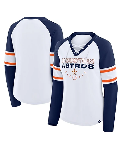 Fanatics Women's White/Navy Houston Astros Blitz Package Raglan Lace-Up V-Neck Long Sleeve T-Shirt