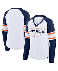 Fanatics Women's White/Navy Houston Astros Blitz Package Raglan Lace-Up V-Neck Long Sleeve T-Shirt