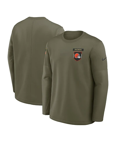 Nike Men's Olive Cleveland Browns 2025 Salute to Service Sideline Coaches Therma-fit Long Sleeve Shirt