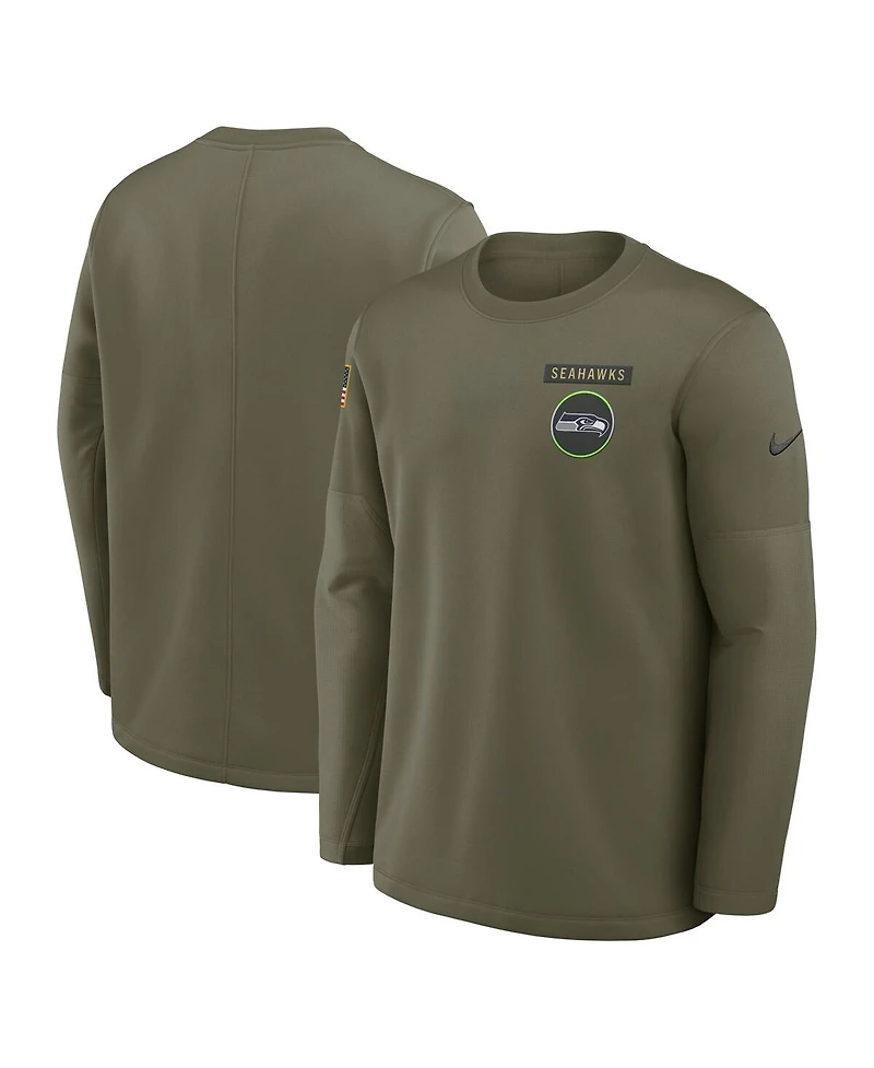 Nike Men's Olive Seattle Seahawks 2025 Salute to Service Sideline Coaches Therma-fit Long Sleeve Shirt