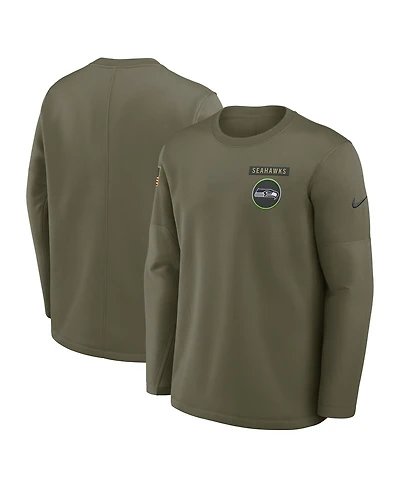 Nike Men's Olive Seattle Seahawks 2025 Salute to Service Sideline Coaches Therma-fit Long Sleeve Shirt