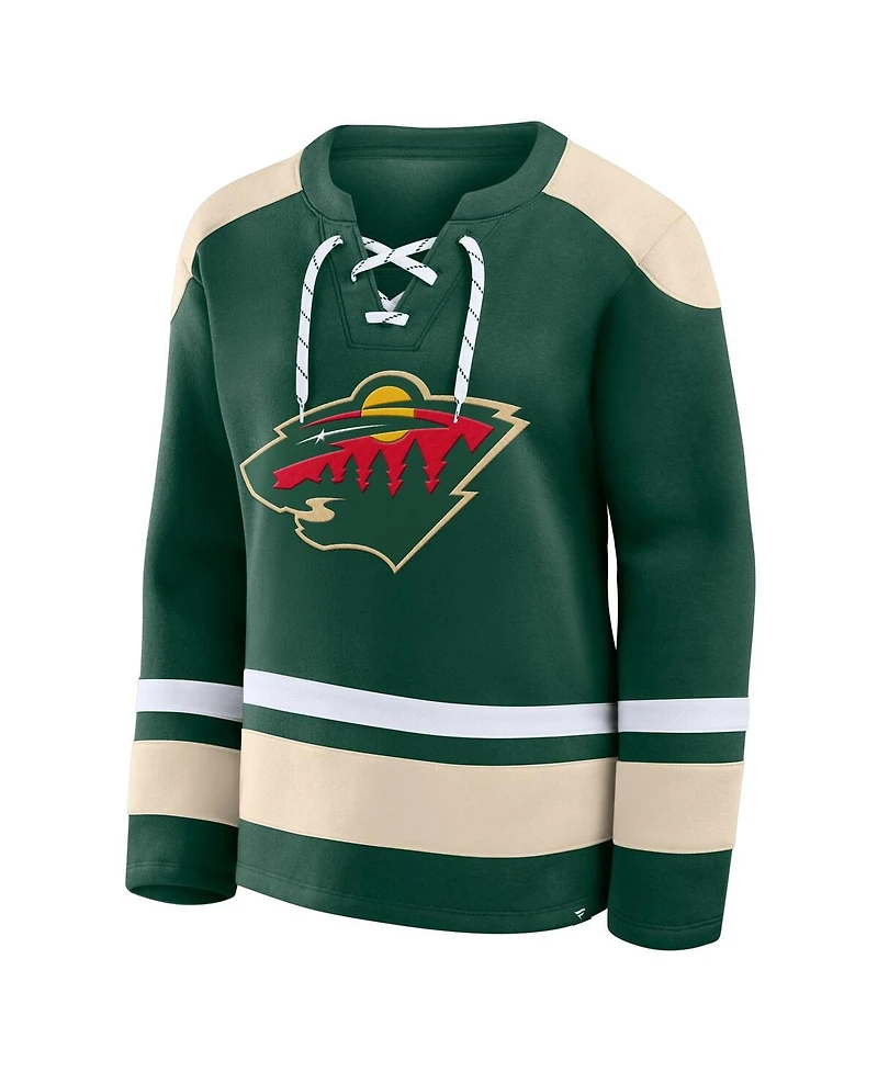 Fanatics Women's Green Minnesota Wild Icing Long Sleeve Lace Up Sweatshirt