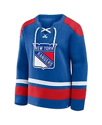 Fanatics Women's Blue New York Rangers Icing Long Sleeve Lace Up Sweatshirt
