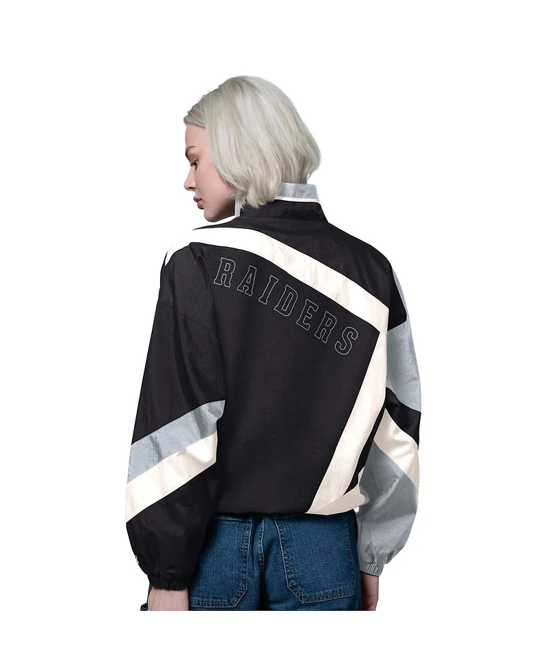 Starter Women's Black/Silver Las Vegas Raiders 1st Quarter Full-Zip Windbreaker Jacket